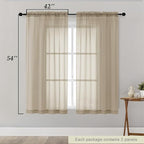 Sheer Taupe Curtains for Bedroom Living Room 54 Inch Length 2 Panels Set - Image 2