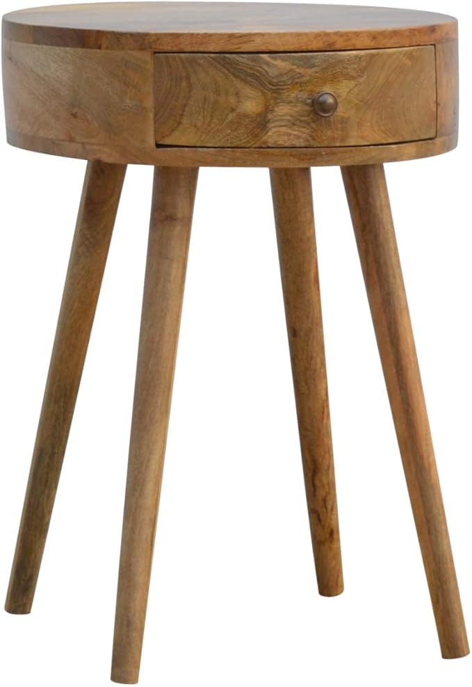Nordic Inspired Circular Bedside Table 1 Drawer Oak Wood - Image 5