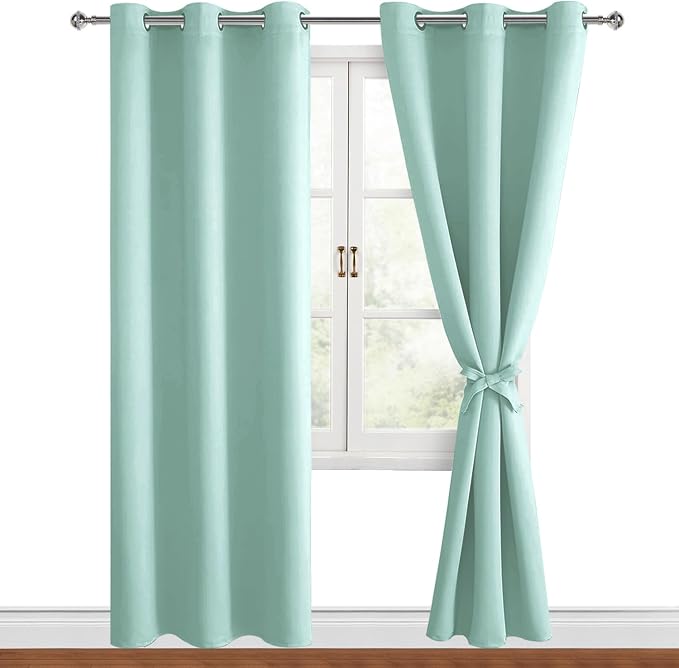 Blackout Curtains for Bedroom, 42 x 84 Inches Long, 2 Panels, Aqua | Thermal by Hiasan