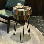 Hand-Carved Wood Side Table, Colorful Boho Accent Table by Unknown