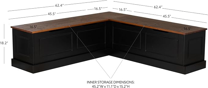 Linon Harris Black and Walnut Backless Kitchen Dining Nook - Image 2
