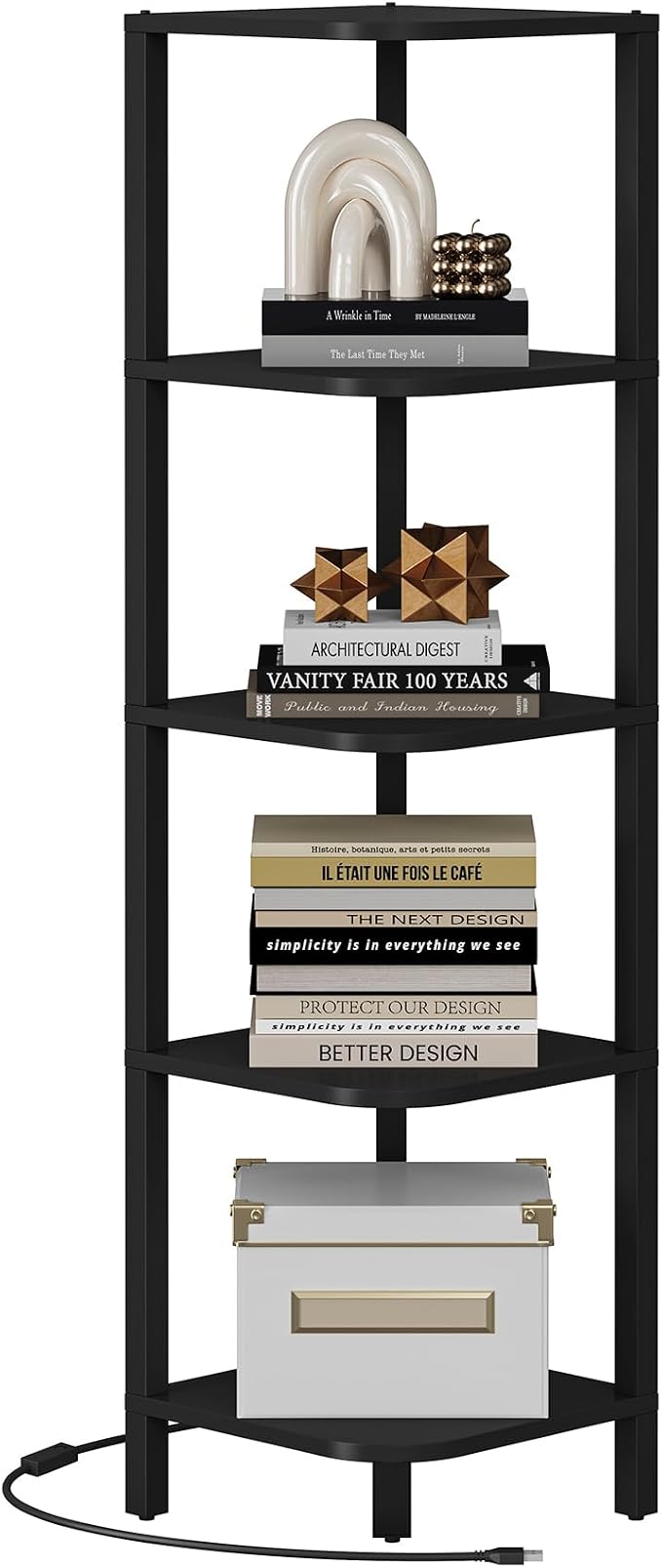 TUTOTAK Corner Shelf with LED Light, 5-Tier Corner Bookshelf - Image 9