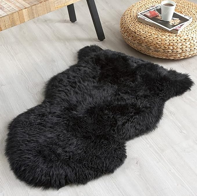 HUAHOO Premium Genuine Sheepskin Rug Black Real Australia Sheepskin Natural - Image 9