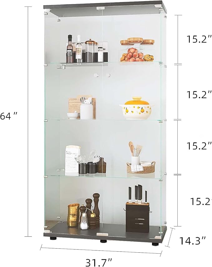 APRILSOUL Glass Display Cabinet 4-Shelf - Image 2