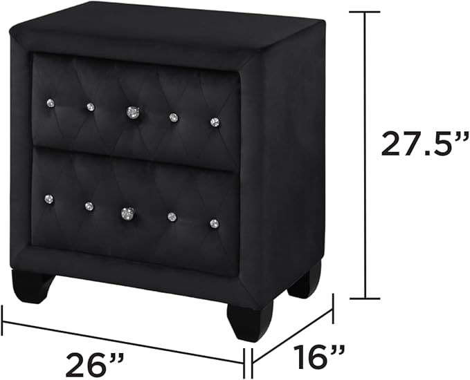 Sophia Modern Style Crystal Tufted 2-Drawer Nightstand Upholstered - Image 3