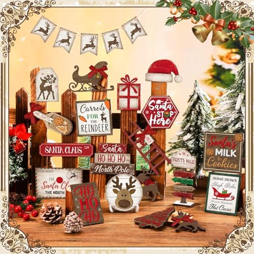 Croblissful 23 Pcs Christmas Tiered Tray Decor set, Red, Elk - Image 5