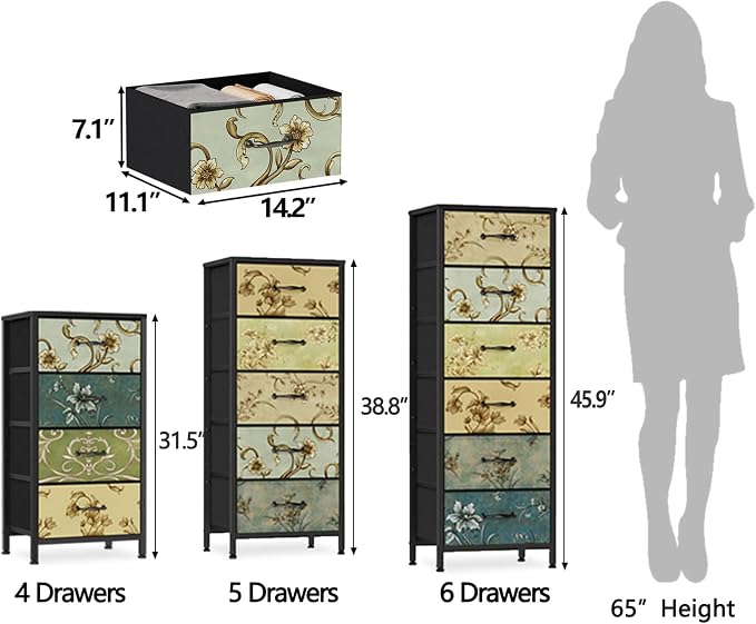 Furnulem Tall 6 Drawers Dresser, Vintage Storage Organizer Unit - Image 10