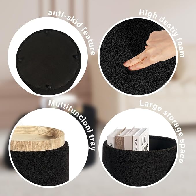 PINPLUS Storage Ottoman Round Boucle Ottoman - Image 5
