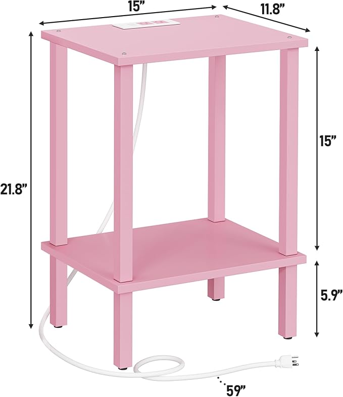 TUTOTAK End Table with Charging Station, Small Side Table with Outlets - Image 3