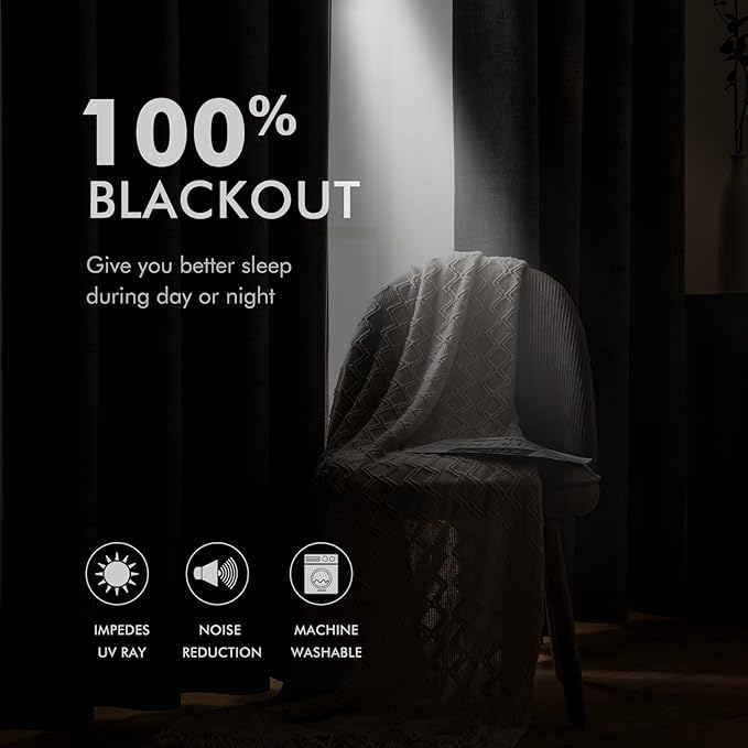 MIULEE Extra Wide 100% Blackout Linen Curtains 100x84 Copper Brown | Room - Image 3
