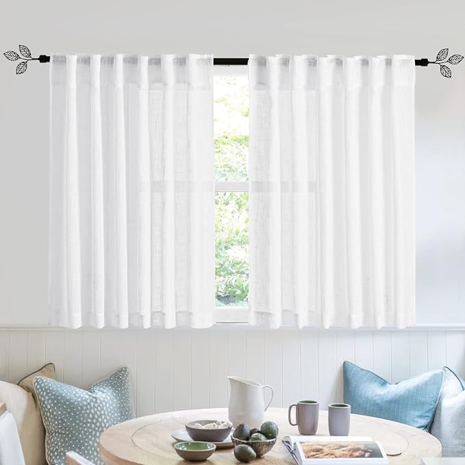 RYB HOME Linen Semi Sheer Kitchen Curtains Over Sink 36 inches Length | Light by RYBHOME