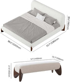 homary Curva Modern White Boucle King Size Platform Bed Set & Bedroom Bench - Image 2