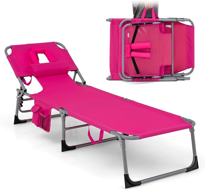 Goplus Tanning Chair, Folding Adjustable Patio Lounge Chair by Goplus