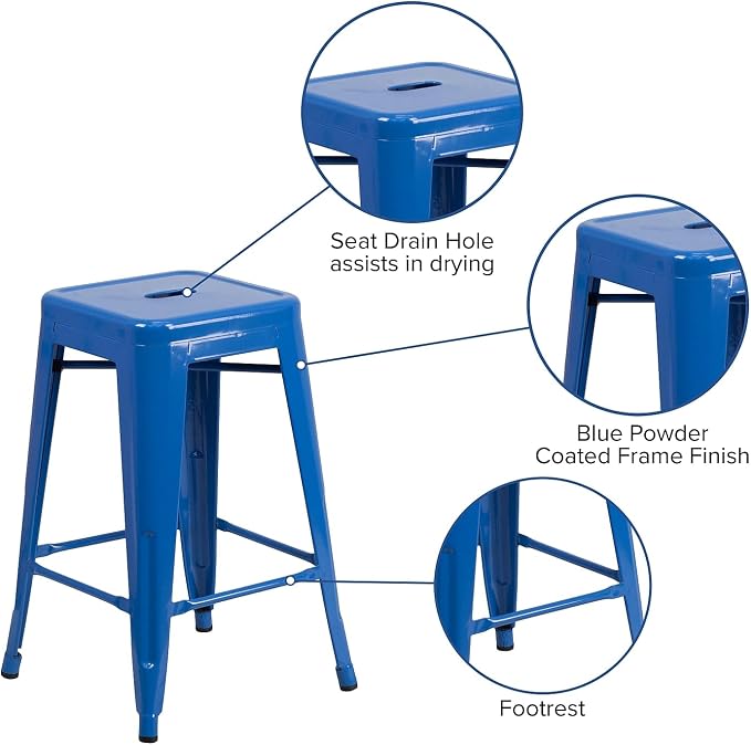 Flash Furniture Kai Commercial Grade 24" High Backless Blue Metal - Image 5