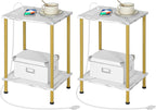 HOOBRO Side Table with Charging Station, Nightstand with 2-Layer Storage Shelves by HOOBRO