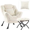 Lazy Chair with Ottoman, Large Lvory Accent Chair with Ottoman and FA Throw by HomeEastllyHome