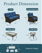 Patio Furniture Set, High Back Rattan Sofa & Swivel Rocker Chairs, Weather - Image 6