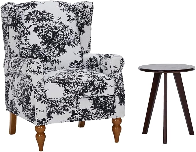 Upholster Accent Armchair & Side Table 2-Piece Set, Chenille Vintage Style by YABTOP
