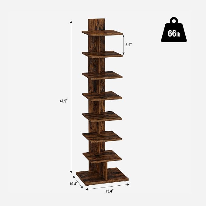 TUTOTAK Narrow Bookshelf, 8-Tier Bookcase, Spine Book Shelf - Image 2