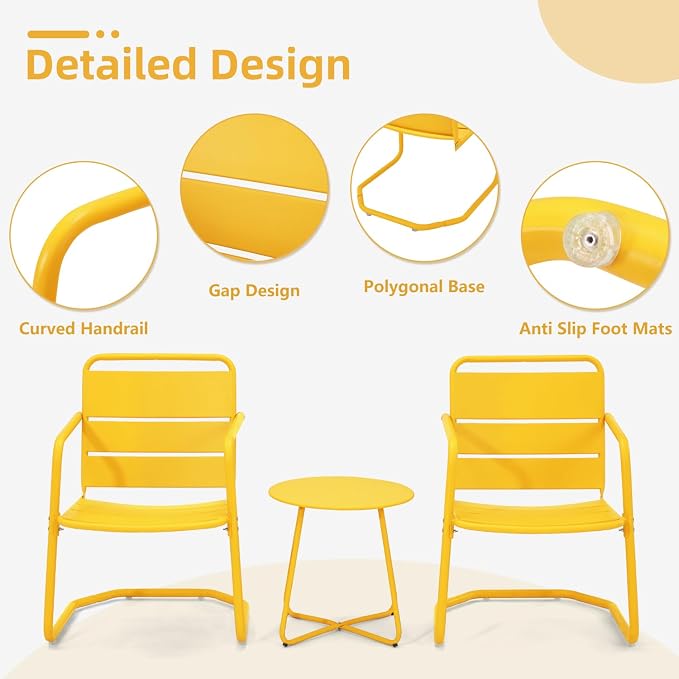 MELLCOM 3 Piece Patio Set, Small Patio Furniture Set - Image 3