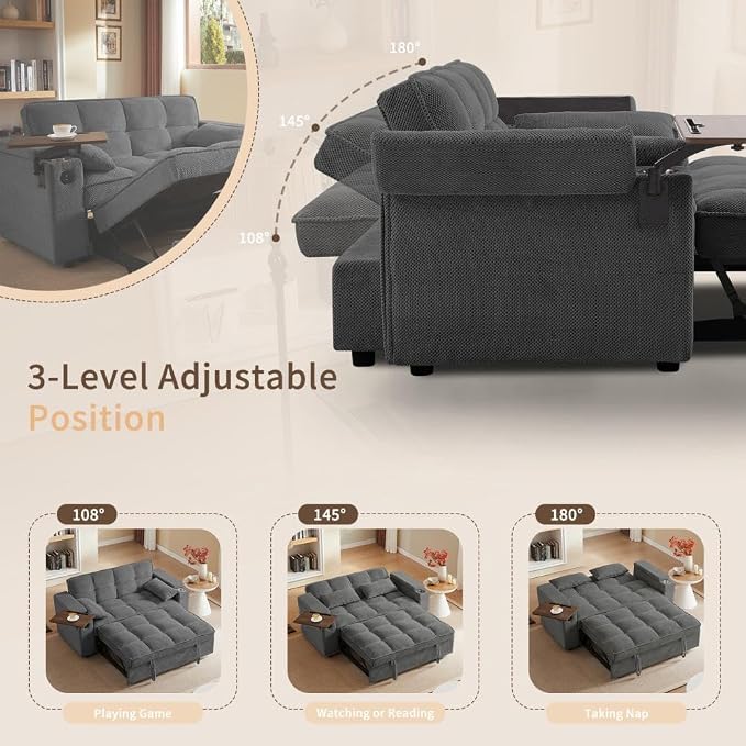 oaaktu Large Size Convertible Sleeper Sofa Bed, Polka dot Velvet Pull Out Futon - Image 6