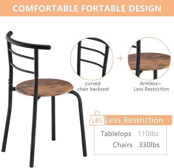 VINGLI 3 Piece Dining Set, Small Kitchen Table Set - Image 7