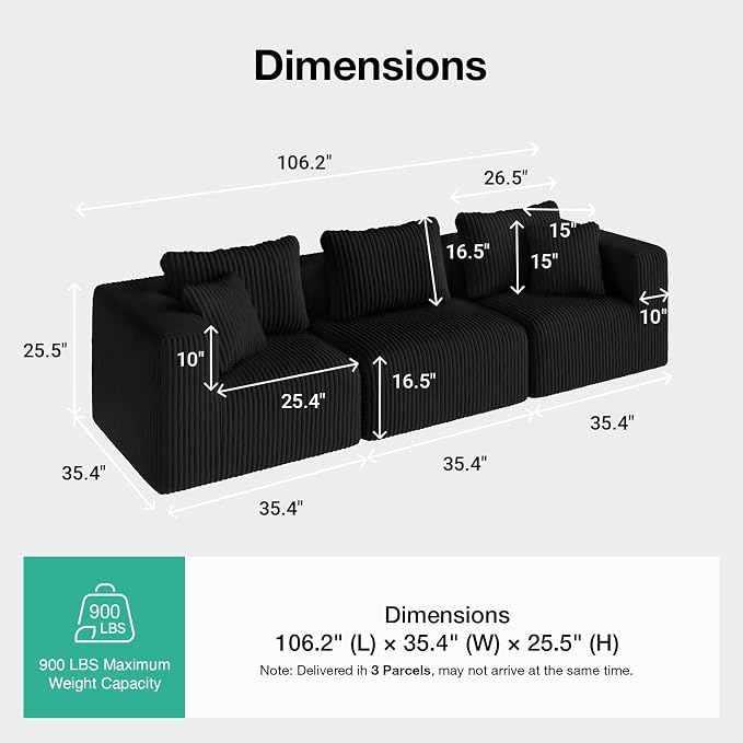 Novilla 106" Modular Sectional Sofa, Modern Cloud Sectional Couch - Image 2