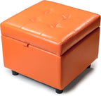 H&B Luxuries Tufted Leather Square Flip Top Storage Ottoman Cube Foot Rest by HBLuxuries