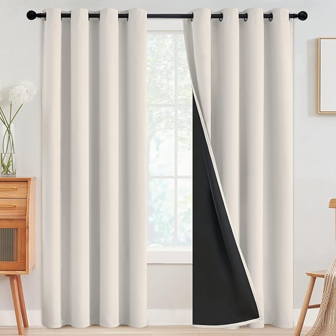 SimpleHome Cream 100% Blackout Curtains Room Darkening Living Room 96 Inch | by SimpleHome