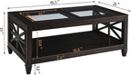 Solid Wood Coffee Table with Tempered Glass Top, 2-Tier 45.5" X 26" Farmhouse - Image 2