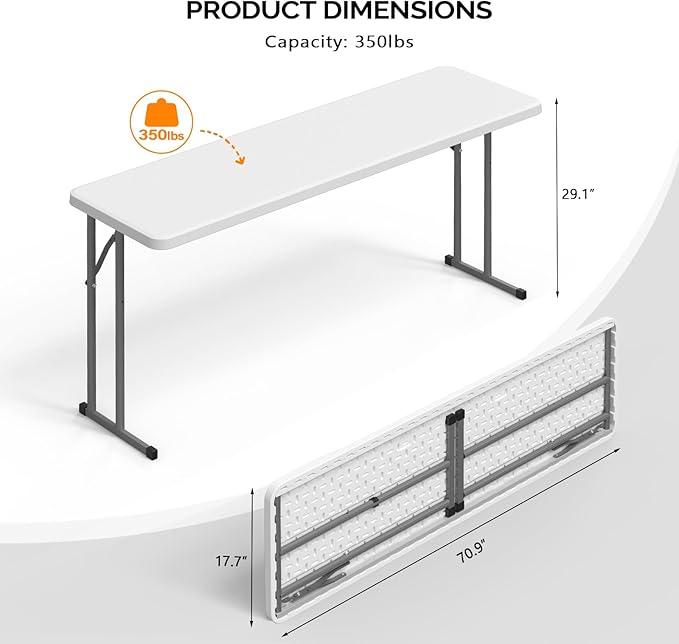 VINGLI 5 FT Narrow Folding Table, Home Work - Image 3