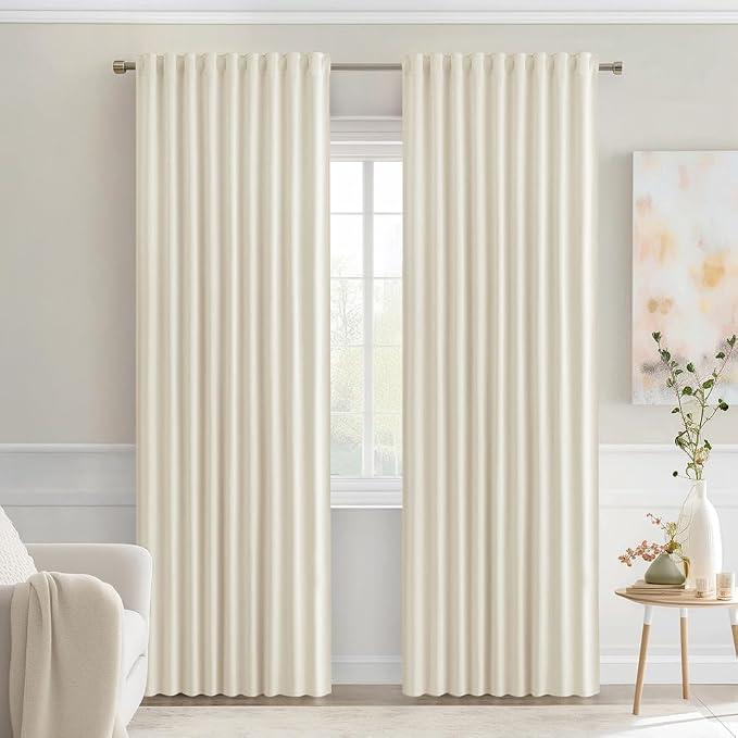 MIULEE Beige White Back Tab Blackout Curtains 52x84 Inch Length 2 Panel Set | by MIULEE