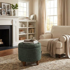 Homepop Home Decor | Upholstered Round Tufted Foot Rest Ottoman | Ottoman - Image 2