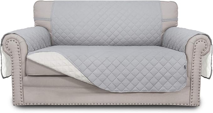Easy-Going Reversible Couch Cover, 2 Cushion Sofa, Light Gray/Ivory | Loveseat by Easy-Going