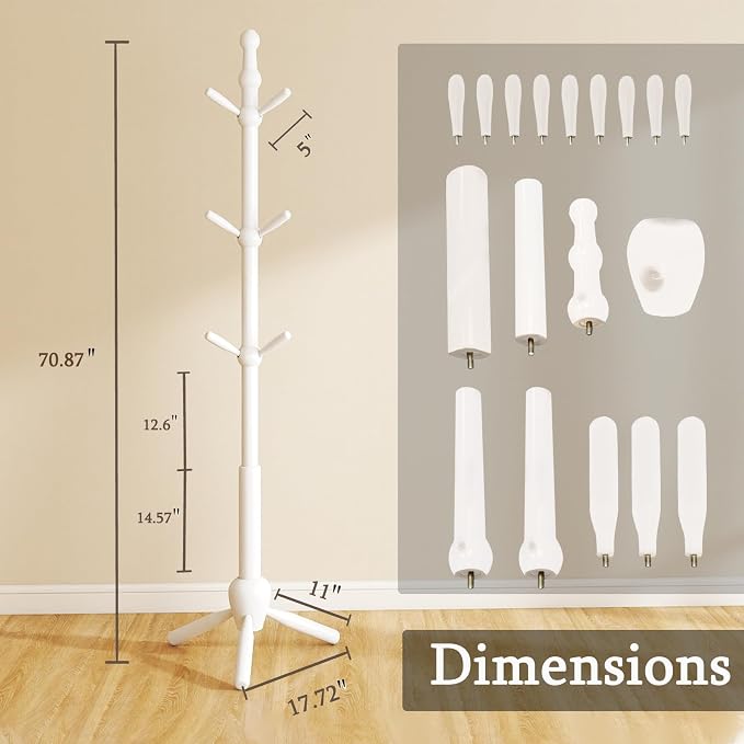 Solid Wood Coat Rack Stand, Morden Heavy Duty Coat Hanger Stand - Image 3