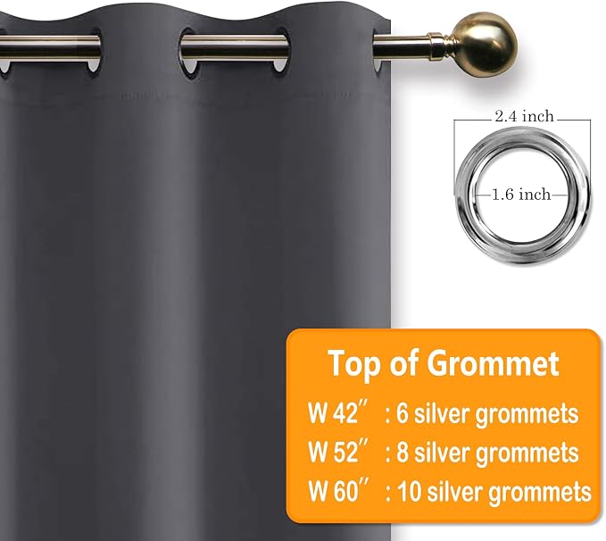 Grommet Blackout Curtains for Bedroom 42 x 84 Inches Long Dark Grey | Thermal - Image 5