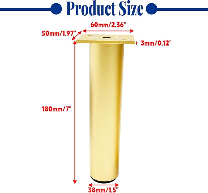 Set of 4 Aluminum Alloy Furniture Legs 7 Inch Height, 1.5 Inch Diameter - Image 2