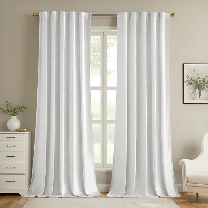 MIULEE White Velvet Curtains 52x96 inches Luxury Room Darkening Curtains | by MIULEE