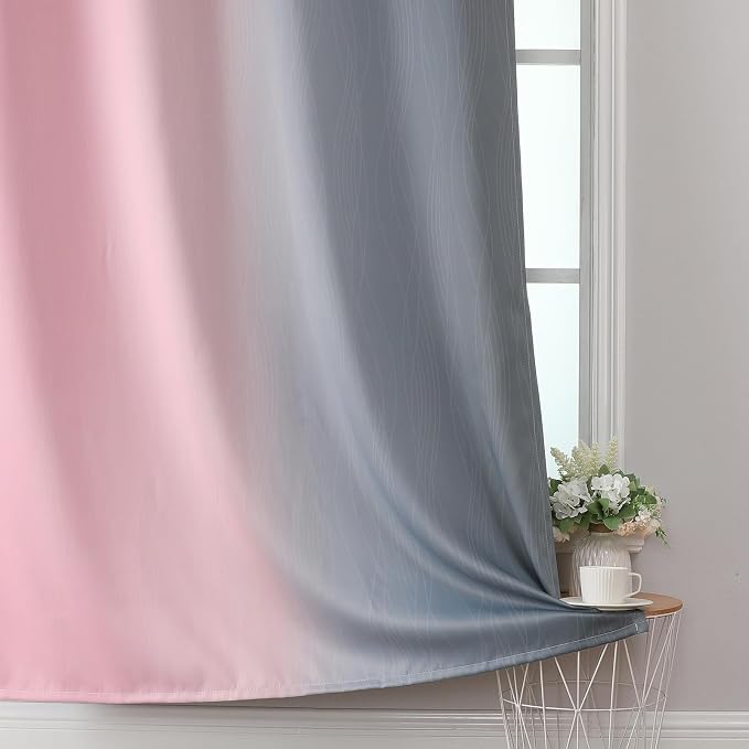 Ombre Grey and Pink Blackout Curtains 36 Inch Long | Thermal Insulated Grommet - Image 6