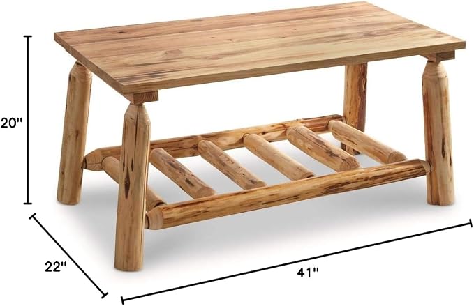CASTLECREEK Log Coffee Table, Rustic Natural Weathered Look Wooden Rectangular - Image 3