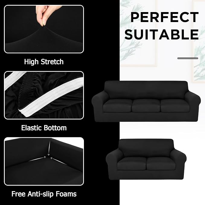 HunnmingRe Sofa Covers for 3 Cushion Couch Stretch Sofa and Loveseat Covers Set - Image 4