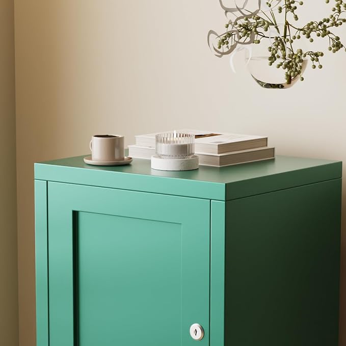 ALBAD Metal Nightstand with Lockable Cabinet, Compact Mini Locker Bedside Table - Image 6