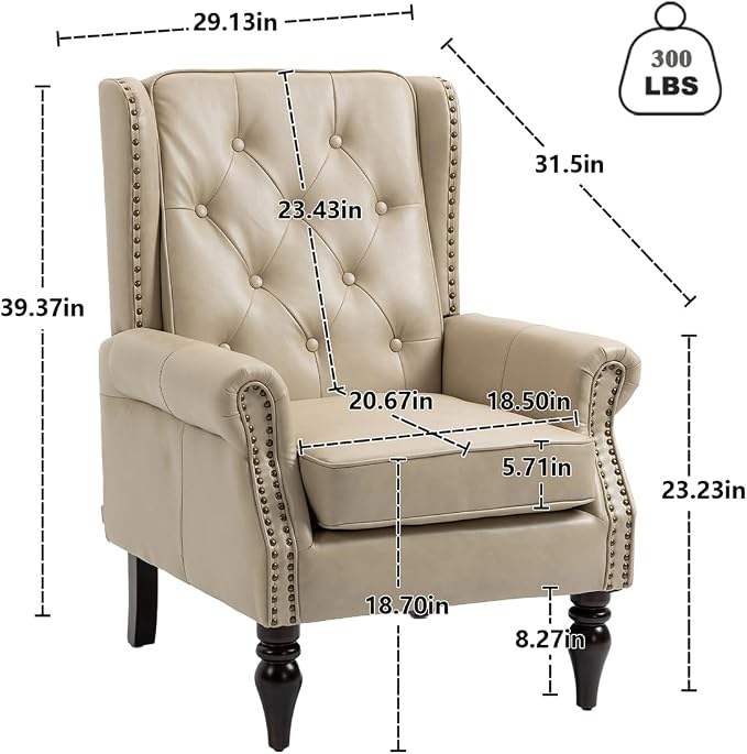Mid-Century Wingback Chair, PU Leather Accent Chair - Image 3
