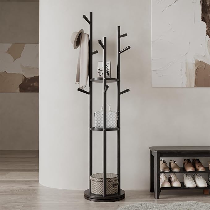 Muwuele Solid Wood Rotary Coat Rack, Freestanding Coat Rack by Muwuele