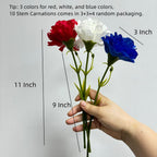 10 Stem Fake Carnation Flowers Stem,Realistic Silk Petals Red White Blue - Image 2