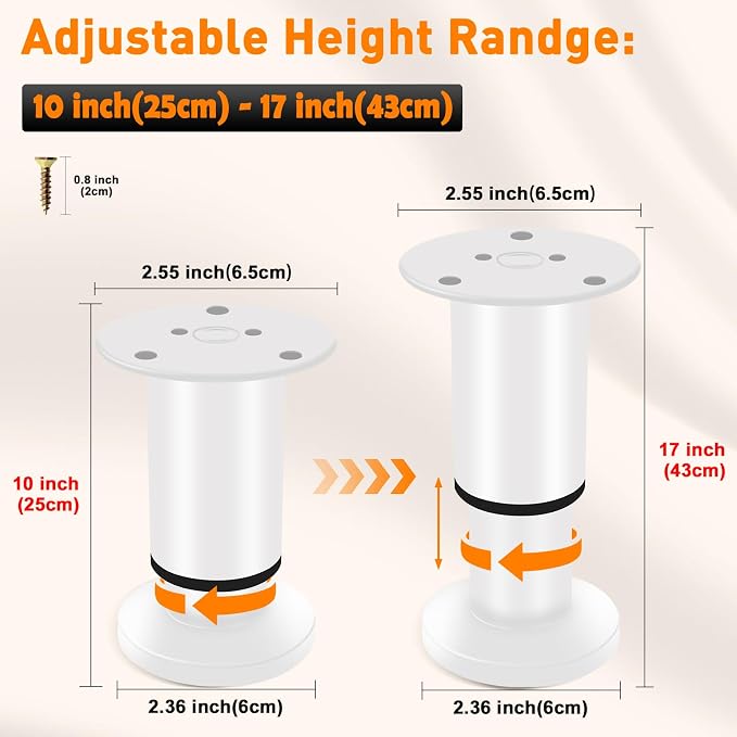 4 Pcs Adjustable Height Furniture Support Legs 10-17 inch, Metal Adjustable - Image 2