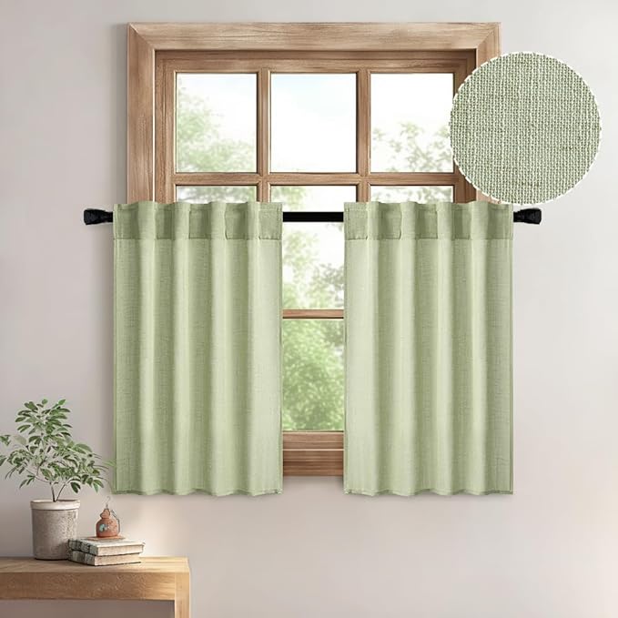 MIULEE Sage Green Kitchen Curtain 24 Inches Length 2 Panels Farmhouse | Soft by MIULEE
