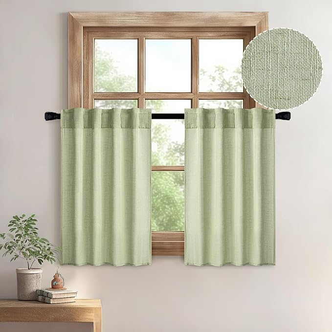 MIULEE Sage Green Kitchen Curtain 36 Inch Length 2 Panels Farmhouse | Textured by MIULEE