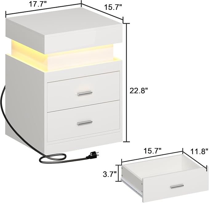 ChooChoo LED Nightstand with Charging Station, Smart Night Stand with Sliding - Image 2