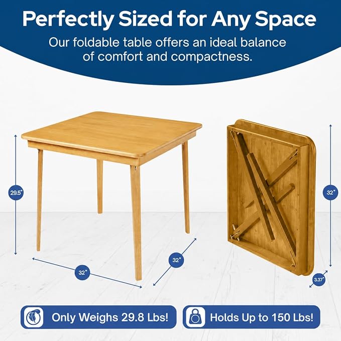 MECO Stakmore Classic Straight Edge Square Wood Folding Card Table, Oak - Image 3
